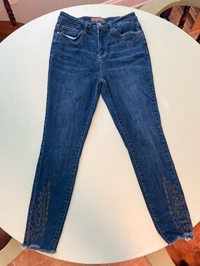Judy Blue Dark Blue Skinny Jeans with Embroidered Ankle Detail
